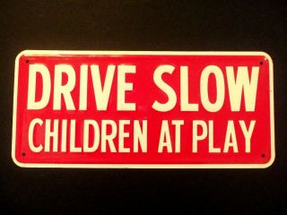 Children At Play Sign Vintage 1960s Metal Street Drive Slow Speed Playground