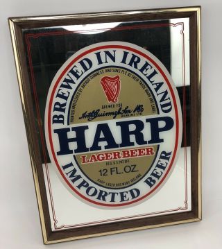 Vintage Harp Lager Beer Mirror Bar Sign Wood Frame 17 " X13 " Irish Pub Tavern