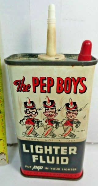Very Rare 1934 Vintage (4oz) Uncut / Pep Boys Lighter Fluid Oil Can Handy Oiler