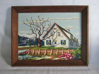 Vintage Painting Of A Bright And Cheery Cottage,  Paint By Number,  Framed,