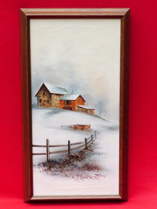 Old Rural Farm House Toy Wagon Vintage Hill Landscape Oil Painting Signed Peters