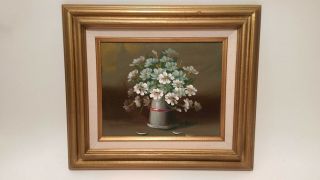 Framed White Daisy Flower In Vase Oil Painting By David 8x10