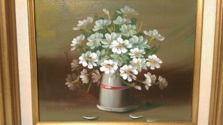 Framed White Daisy Flower in Vase Oil Painting by David 8X10 2