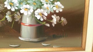 Framed White Daisy Flower in Vase Oil Painting by David 8X10 3