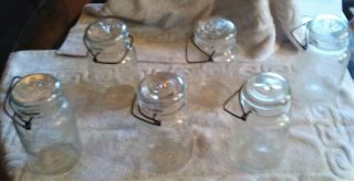 Six Vintage Clear Glass Atlas E - Z Seal Quart Canning Jars