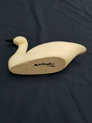 White Hand Carved Swan signed by master wildlife carver Bob Hayden,  1992 2