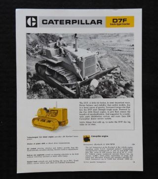 1973 Caterpillar D7f Track - Type Tractor Specifications Brochure Minty