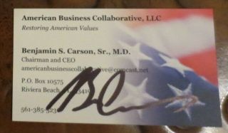 Dr.  Ben Carson Signed Autographed Business Card Conservative Trump Hud Secretary