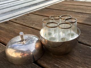 Vintage Silver Plated Apple Shape Box & 6 Short Liqueur Vodka Glasses