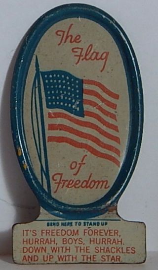 Vint 1940 Cracker Jack Litho Oval Standup " The Flag Of Freedom "