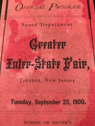 1900 Interstate Fair Trenton Nj Horse Racing Program Howard Automobile Co Ad