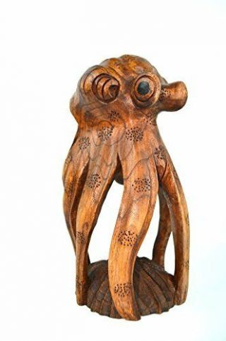 Large Hand Carved Sculpture Mahogany Wood Octopus Carving Art,  Tropical Nautical