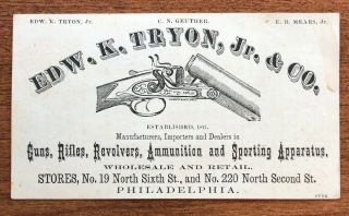 1870s Advertising Trade Card Edward Tryon Guns Sporting Goods Philadelphia Pa