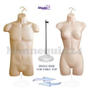 Flesh Mannequin Male & Female Torso Dress Forms Set,  1 Stand,  2 Hangers