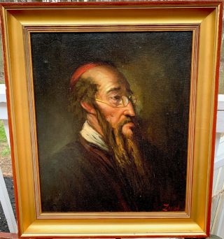 Judaica Jewish Rabbi Portrait Painting Made In Spain Signed Zion
