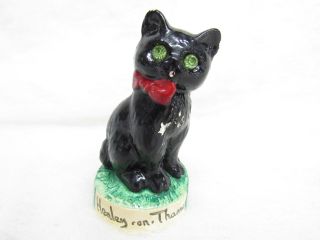 Vtg Good Luck Black Cat Green Jewel Eyes " Henley On Thames " Figurine