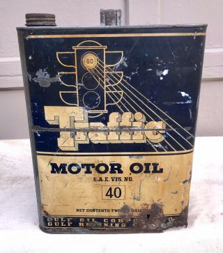 Vintage Traffic Gulf Motor Oil 2 Gal Tin Can Gulf Oil Corp