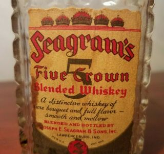 Seagrams 5 Crown Whiskey Vintage 1930s Liquor Bottle Whisky