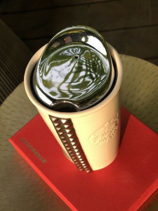 Starbucks 2014 Silver Studded White Ceramic Embossed Tumbler Travel Mug 3
