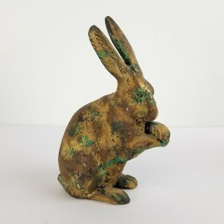 Vintage Cast Iron Bunny Rabbit Japan Green Patina Japanese Easter 7in