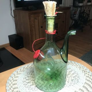 Vintage Green Glass Demijohn Wine Chiller Bottle With Stopper Cork