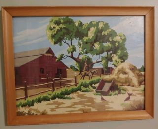 Vintage Paint By Number 17 " X13 " Barn Horse Farm Cottage Scenic Framed Finished