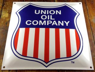 Union Oil Company Red White & Blue Patriotic Shield Logo 12 " Sq.  Porcelain Sign