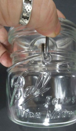 3 VINTAGE CLEAR BALL ECLIPSE WIDE MOUTH PINT JAR WITH WIRE BAIL & LID 2