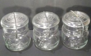 3 VINTAGE CLEAR BALL ECLIPSE WIDE MOUTH PINT JAR WITH WIRE BAIL & LID 5