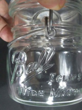 3 VINTAGE CLEAR BALL ECLIPSE WIDE MOUTH PINT JAR WITH WIRE BAIL & LID 6