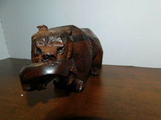 Hand Carved From (Sono) Iron Wood - - BEAR WITH FISH - - With Exellent Details 8