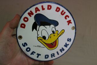 Donald Duck Soft Drinks Soda Pop Porcelain Metal Sign Gas Oil Disney Coke Cola
