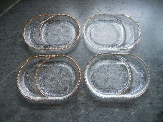 (set Of 4) Vintage Victorian Clear Pressed Glass Coasters With Gold Beading