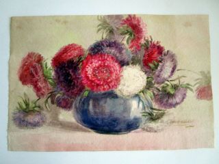 Vtg Signed Watercolor Still Life Floral Painting Listed Ca Artist Hatch