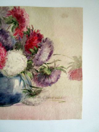 Vtg signed watercolor still life floral Painting listed CA artist Hatch 6