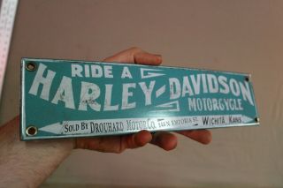 Ride A Harley Davidson Motorcycle Porcelain Metal Dealer Sign Wichita Kansas 66