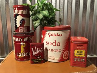 Vintage Antique Tin Red Hills Bros Coffee Calumet Belvet Tobacco Pipe Cigar Tea