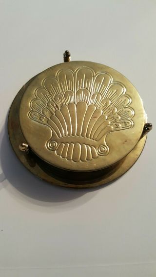 Vintage MCM Set of 6 Metal Brass Finish beach shell Coasters w/Stand 4