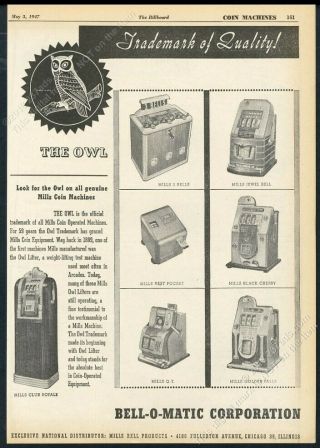 1947 Mills Bell - O - Matic Slot Machine 7 Models Photo Vintage Trade Print Ad