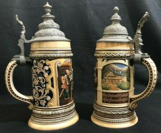 Matching Antique German Steins Very Well Hand Painted Signed & Numbered
