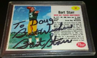1962 Post Cereal Gb Packers Bart Starr Autographed Trading Card