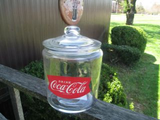 Coca - Cola Glass Round Apothecary Cookie Jar With Fishtail Logo