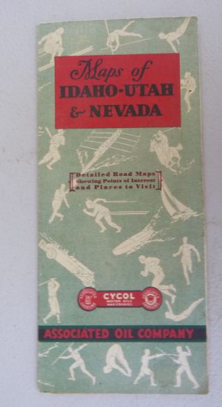1930 Idaho Utah Nevada Road Map Associated Flying A Oil Gas