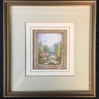 19th c Miniature Watercolor Painting Landscape Signed A.  H.  D.  Garden Victorian 2