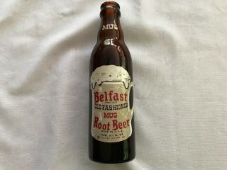 1950 Belfast Mug Root Beer Vintage Amber Glass Bottle,  Rare 6 1/2 Oz.  Size
