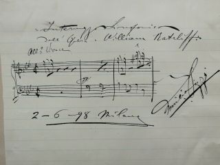 Emilio Pizzi - Italian Composer - Amqs - Autograph Music Quotation - 1898