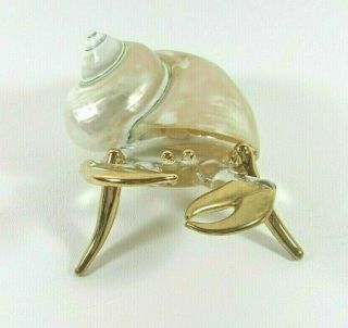 Large Blown Glass And Sea Shell Hermit Crab With Painted Gold Trim