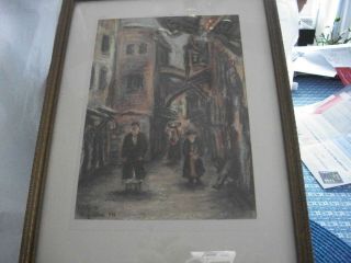 D.  Gilboa: " The Street Of The Jews " Jerusalem Scene Watercolor Painting C.  1950 