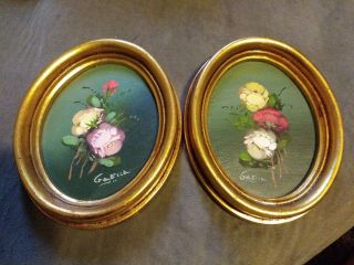 2 Miniature Still Life Vtg Estate Painting Oil On Board By Listed Spanish Artist