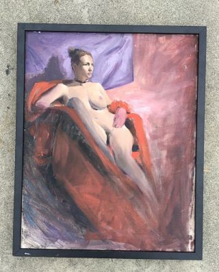 Vintage Mid Century Oil Painting Of A Studio Nude